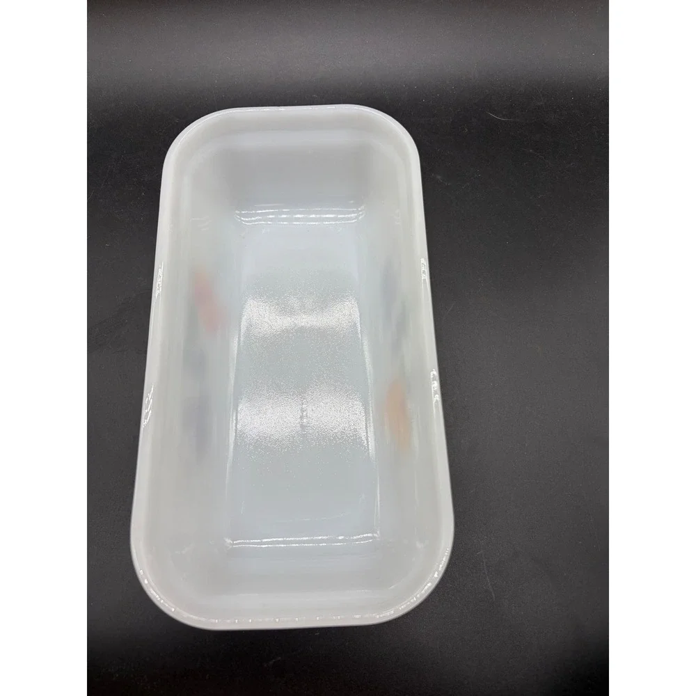 Vintage‎ Fire-King Milk Glass Fruit Loaf Pan Baking Dish Peach Grapes